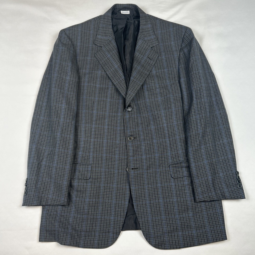 VTG Brioni Sport Coat Blazer for Neiman Marcus 42 Reg Blue Beige Plaid 3 Button